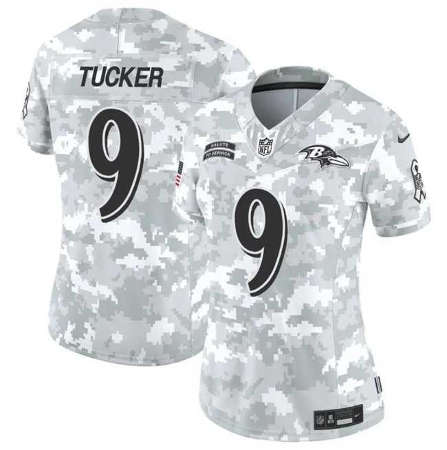 Women%27s Baltimore Ravens #9 Justin Tucker 2024 F.U.S.E Arctic Camo Salute To Service Limited Stitched Jersey Dzhi